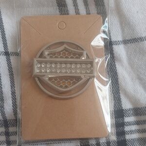 Harley Davidson Silver and Gold Rhinestone Lapel Pin